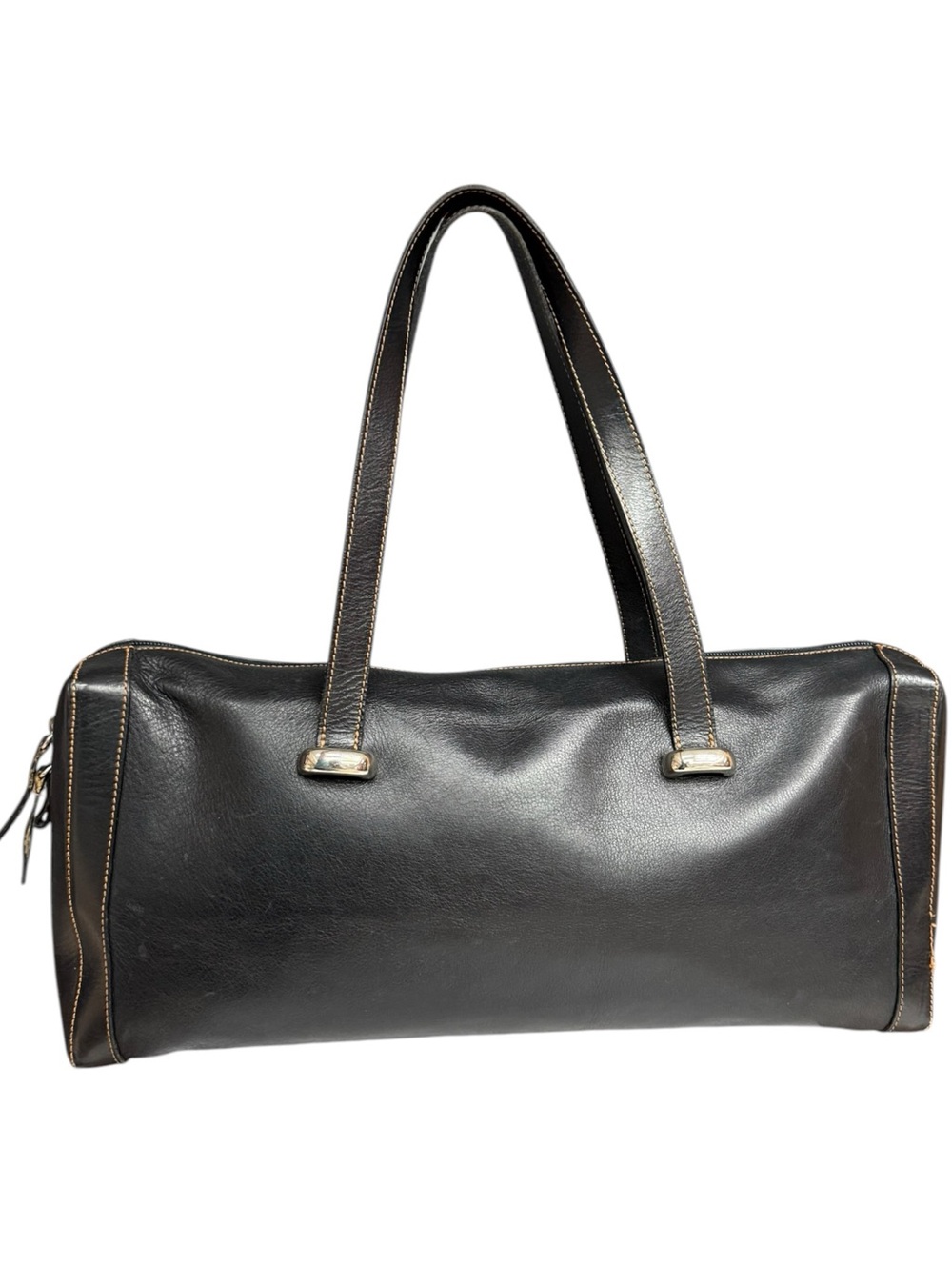 Plinio Visona Black Leather Baguette Shoulder Bag Made in Italy Minimalist